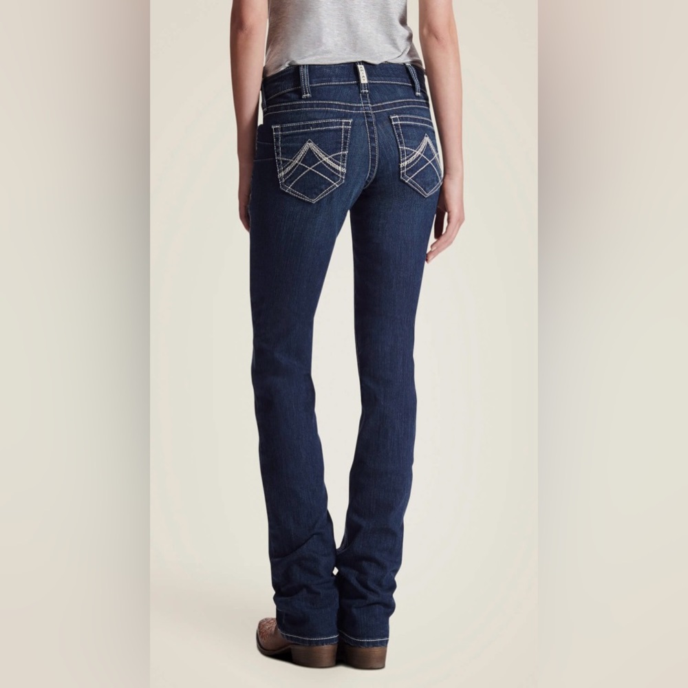 Ariat Real Mid Rise Stretch Icon Stackable Straight Leg Jeans - Picture 2 of 11
